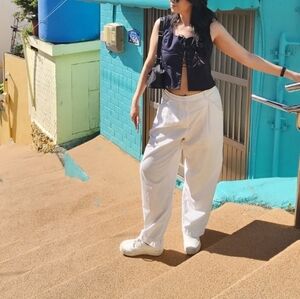 Elegant Lace-Up Navy Crop Top